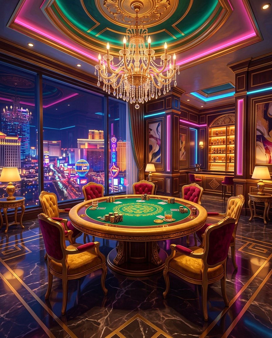 A neon-lit suite above the Vegas strip