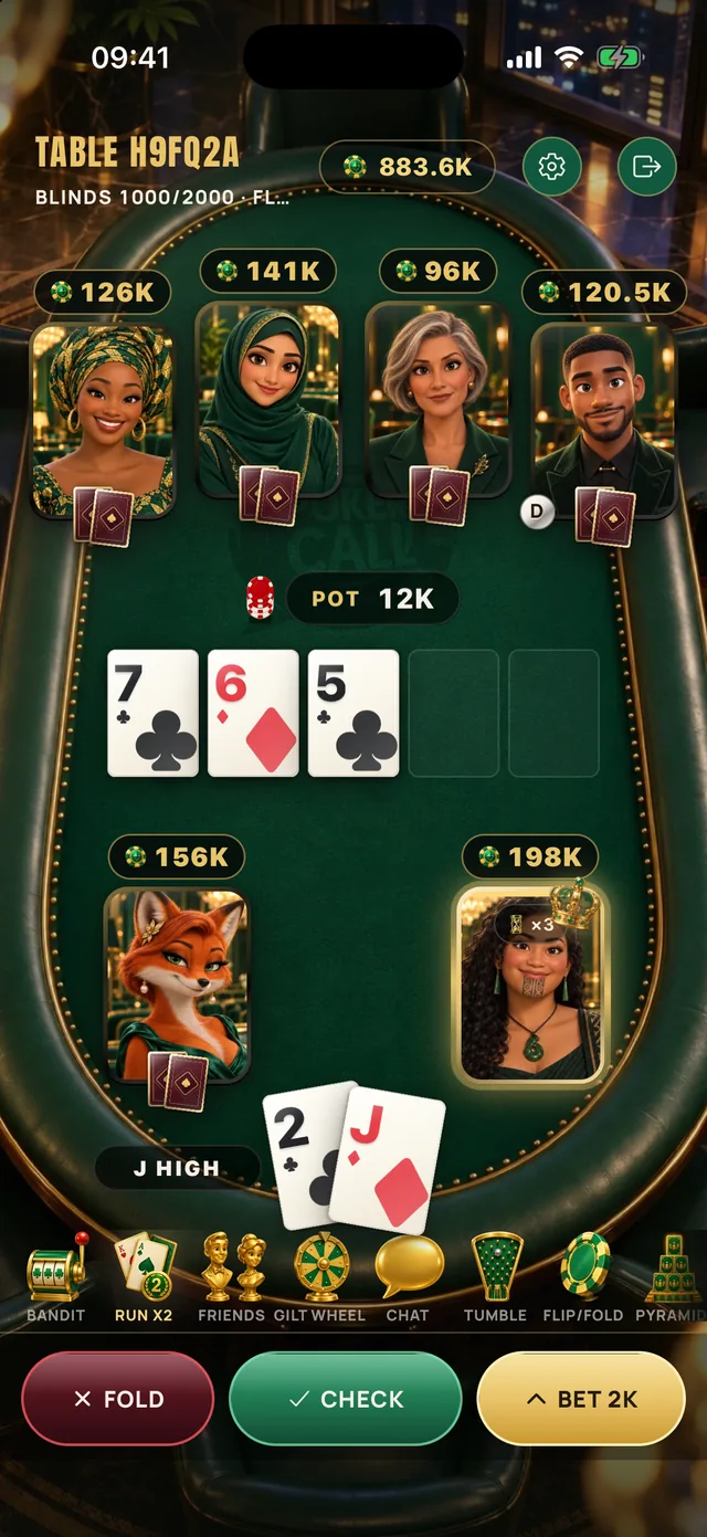 Poker Call screen: table