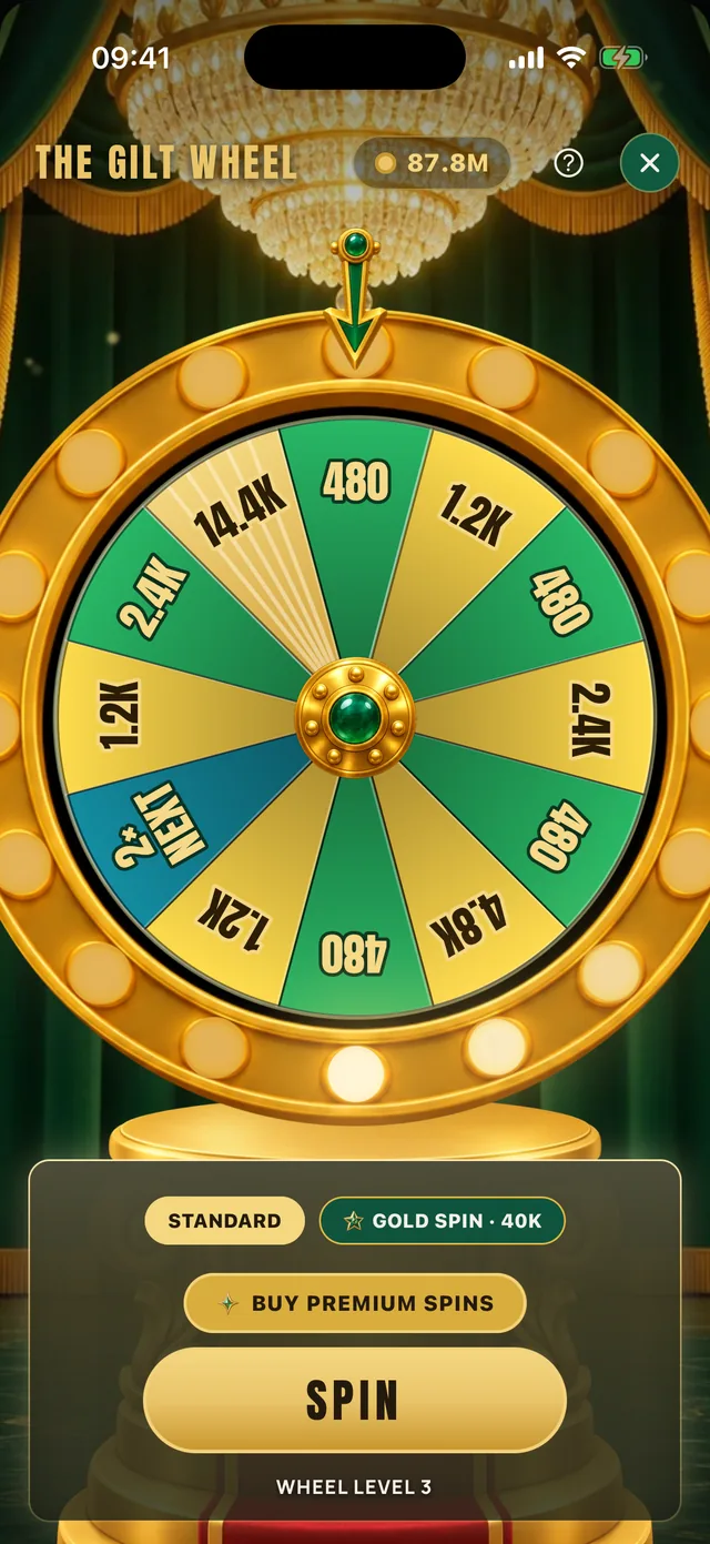 The Gilt Wheel: twelve segments with the weights printed